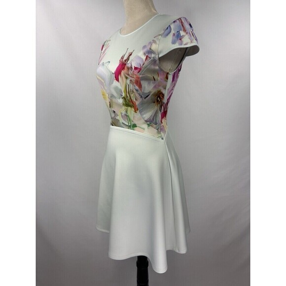 Ted Baker Rivana Fit & Flare Dress Light Blue Hanging Gardens Floral Size 0 US 2 - Picture 5 of 15